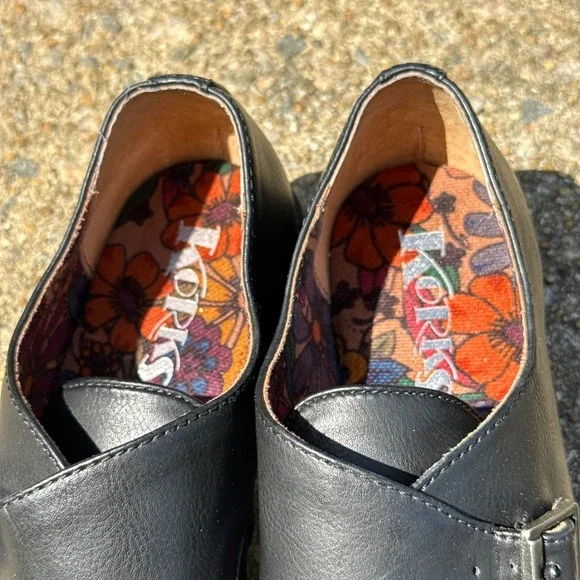 Korks Womens Black Theodore Loafers Floral Insole Square Shoes Ease Buckle 6.5M - Picture 6 of 9
